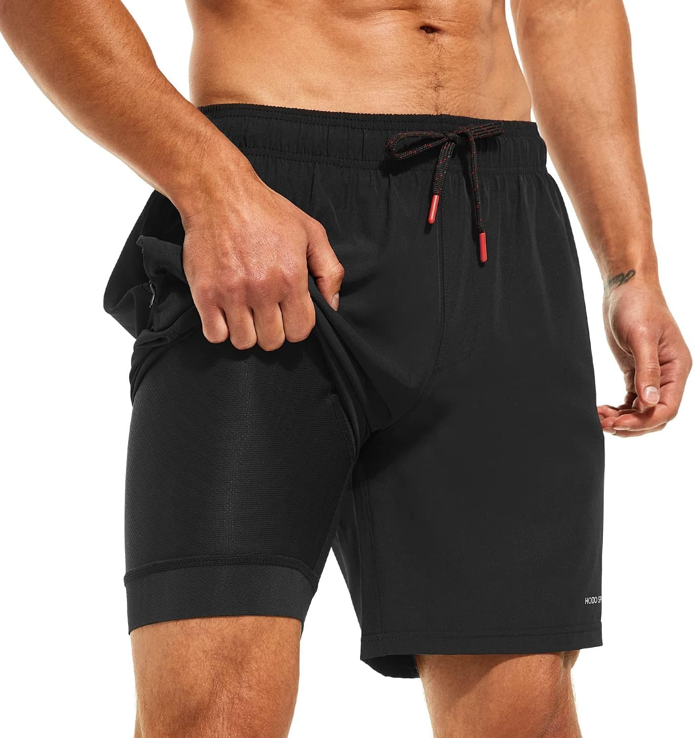 SIZE LARGEHODOSPORTS Mens 7 Swim Trunks with Compression Liner S-6XL Quick Dry Swimming Shorts Zipper Pockets Swimsuits